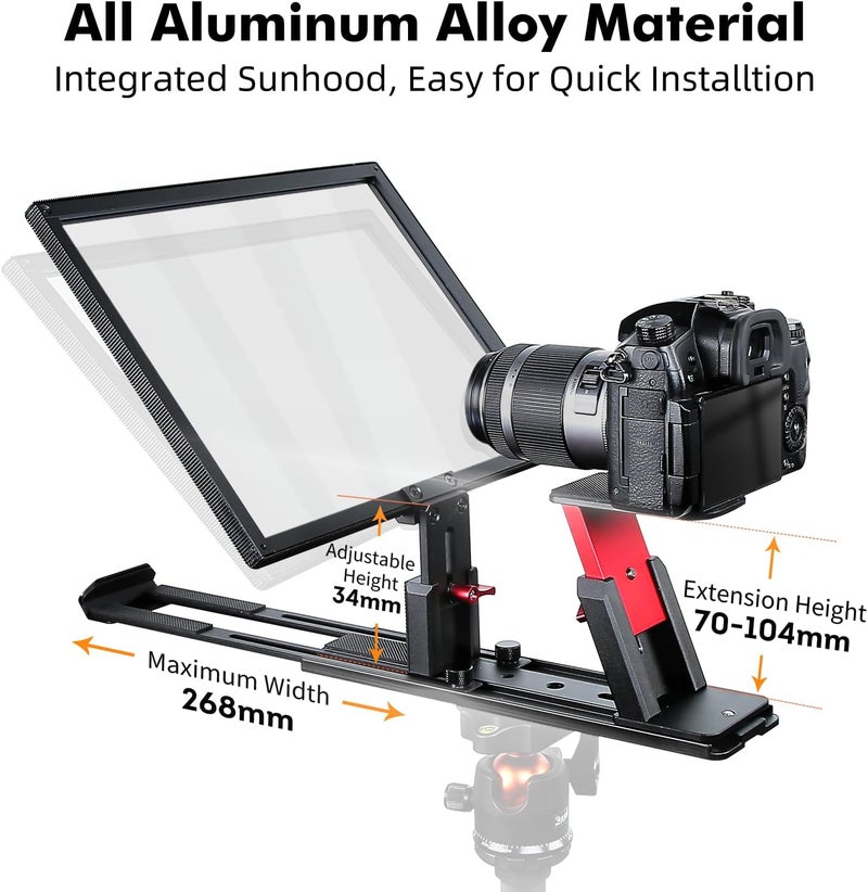 Desview T12S Teleprompter 12.9 inch Metal Teleprompter High Display Glass Compatible with Smartphone Tablet ipad Camera Easy Assembly Carry Case Included Great Partner for Video Making - Image 2