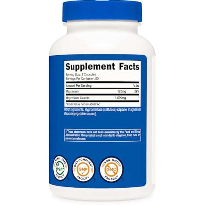 Nutricost Magnesium Taurate 1,500mg; 240 Capsules - Gluten Free, Non-GMO, Vegan, 80 Servings - Image 5