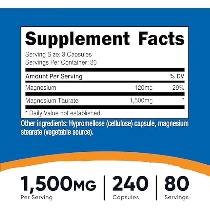 Nutricost Magnesium Taurate 1,500mg; 240 Capsules - Gluten Free, Non-GMO, Vegan, 80 Servings - Image 2