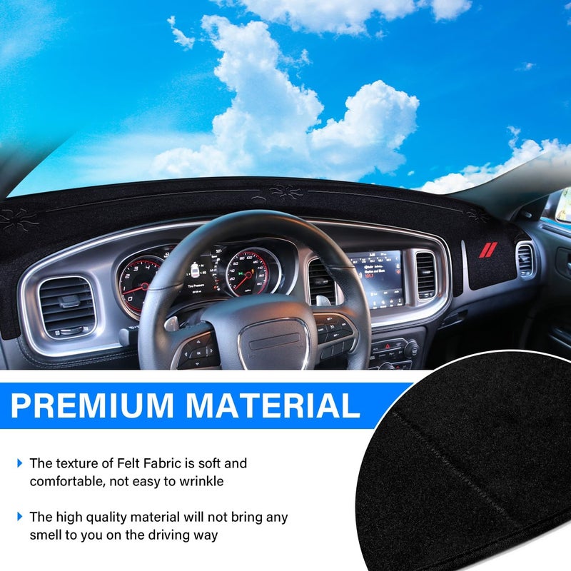 REMOCH غطاء لوحة القيادة لملحقات Dodge Charger (2011–2022، 2023)، وسادة لوحة القيادة مزودة بحاجز لأشعة الشمس وحماية من أشعة UV، مانعة للانزلاق، للجزء الداخلي (لون أسود) - Image 4