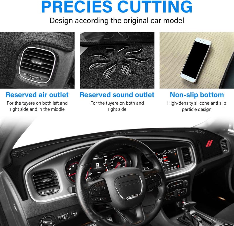 REMOCH غطاء لوحة القيادة لملحقات Dodge Charger (2011–2022، 2023)، وسادة لوحة القيادة مزودة بحاجز لأشعة الشمس وحماية من أشعة UV، مانعة للانزلاق، للجزء الداخلي (لون أسود) - Image 3