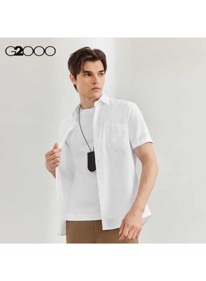 G2000 Mall Matching Cotton Blend Skin-friendly Twill Short-sleeve Shirt, White, L/09 - Image 3