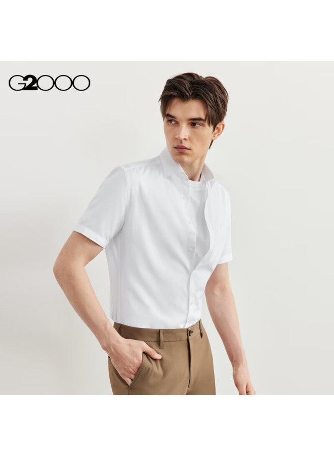 G2000 Mall Matching Cotton Blend Skin-friendly Twill Short-sleeve Shirt, White, L/09 - Image 2