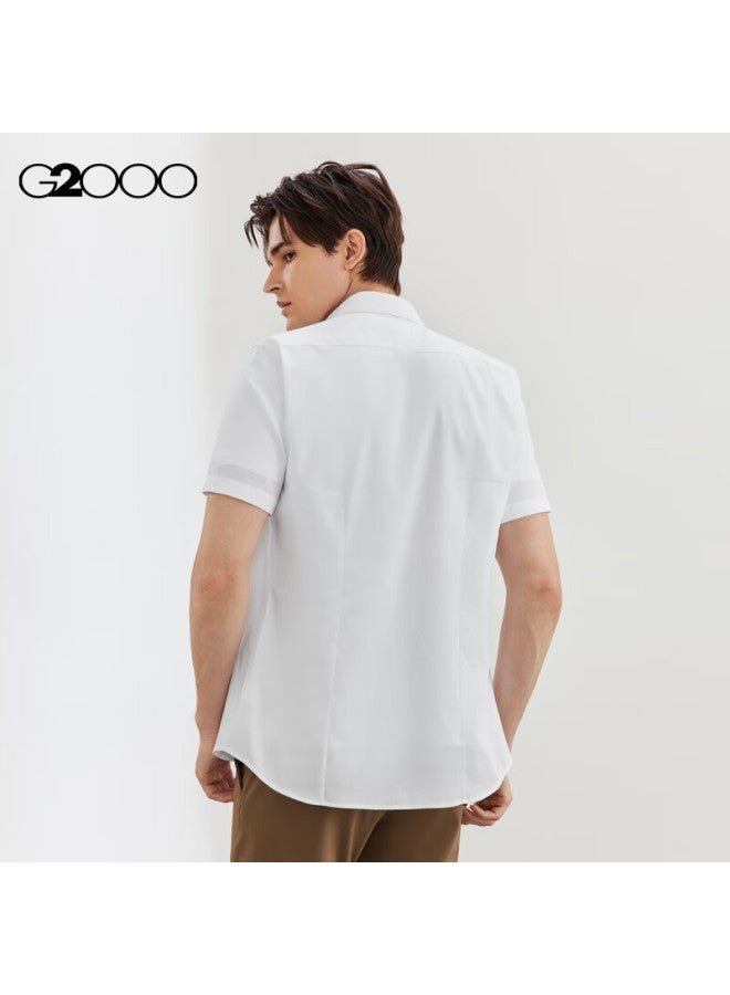 G2000 Mall Matching Cotton Blend Skin-friendly Twill Short-sleeve Shirt, White, L/09 - Image 1