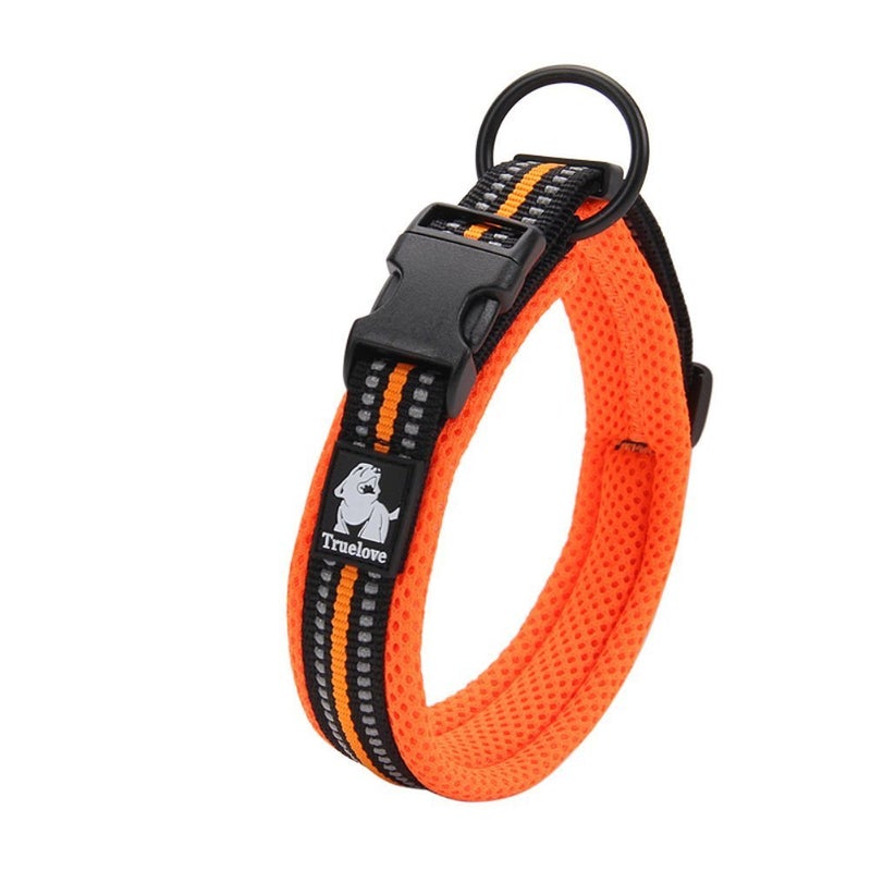 Creation Core Reflective Dog Collar with Ring Breathable Mesh Soft Padded Adjustable Nylon Pet Collar 06 Wide Orange XS