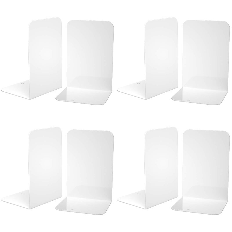 VFINE Bookends 4 Pairs White Metal Book Ends Bookends for Shelves Book Stopper for Heavy Books Book Dividers for Home Office