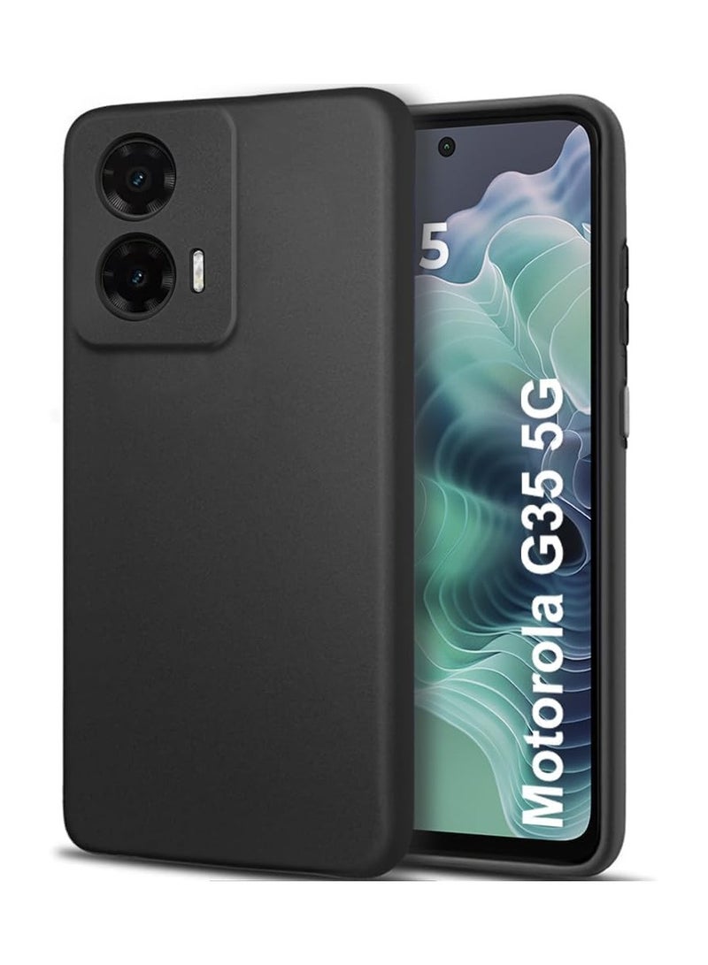 Motorola Moto G35 Case Cover Rubberised Matte Soft Silicone TPU with Camera Protection Flexible Back Case Cover for Moto G35 2024 Black - Image 1