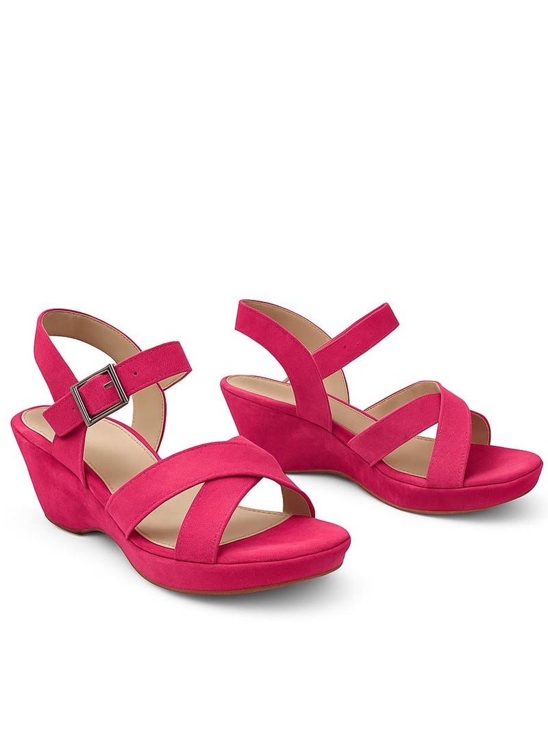 Vbranda Elegant Suede Wedge Sandal W-7-FUCHIA  - Image 3