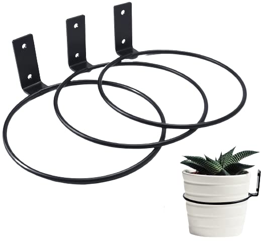 CRAFTIES ART Pack of 6 Wall Mount Flower Pot 10 cm Flower Pot Holder Wall Ring Wall Mounted Plants Plant Holder for Home Garden Balcony Black (Black) - Image 1