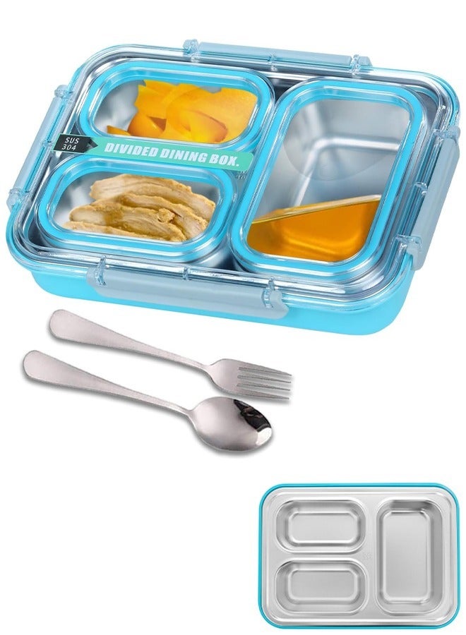 TAPIT Stainless Steel Lunch Box with Divided Compartments Meal Prep Containers Lunch Box for Adults Kids Leak Spill Proof Design Snack Box with Utensils BPA-Free Dishwasher Safe (Blue 1.2 L) - Image 1