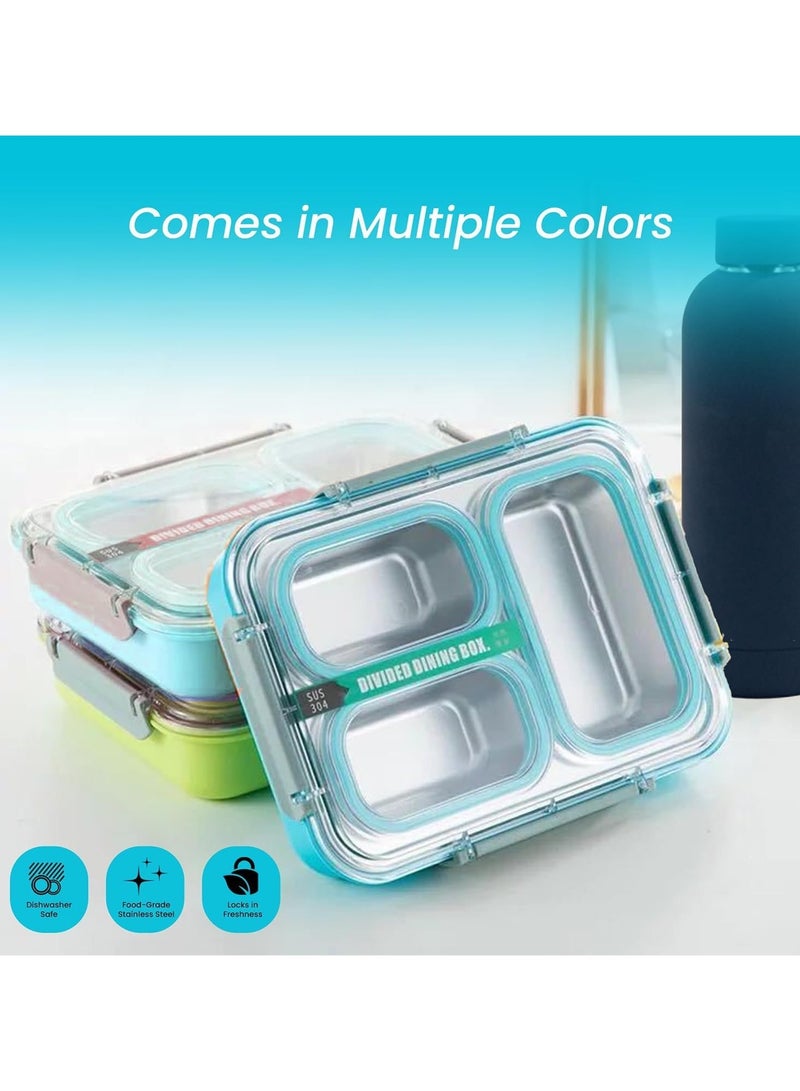 TAPIT Stainless Steel Lunch Box with Divided Compartments Meal Prep Containers Lunch Box for Adults Kids Leak Spill Proof Design Snack Box with Utensils BPA-Free Dishwasher Safe (Blue 1.2 L) - Image 4