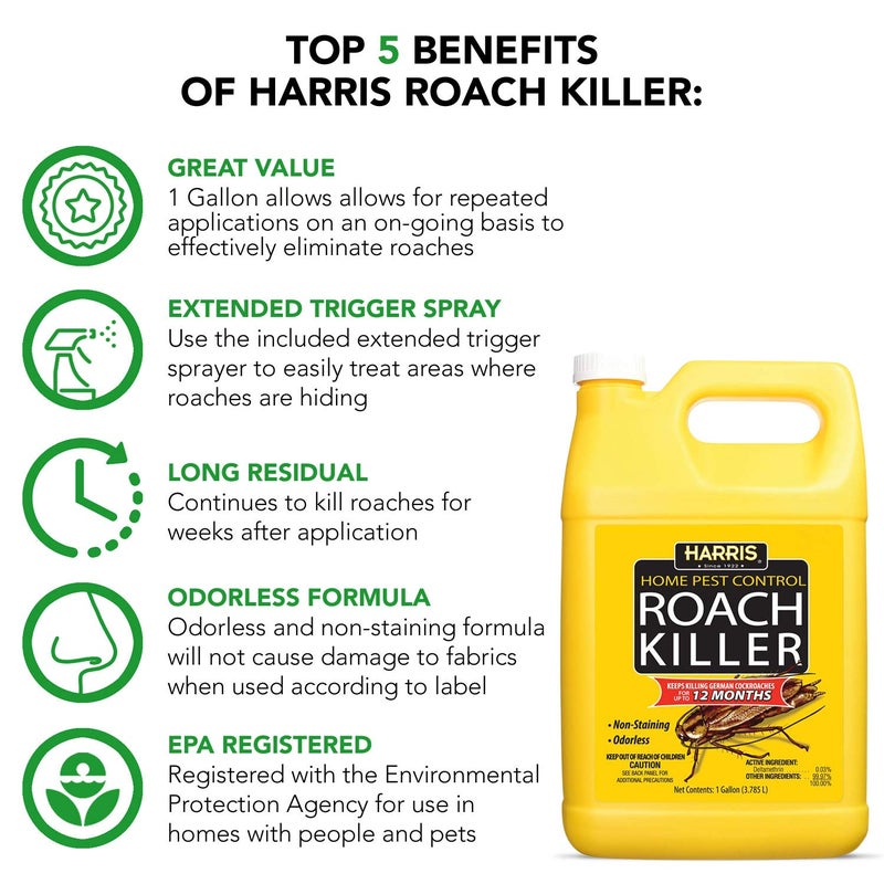 Harris Roach Killer, Liquid Spray with Odorless and Non-Staining 12-Month Extended Residual Kill Formula (Gallon) - Image 3