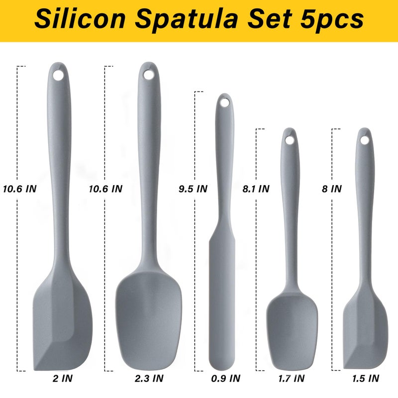 Hoewina Silicone Spatula Set  5 Piece Food Grade Rubber Spatulas for Baking  Cooking  and Mixing High Heat Resistant Non Stick Dishwasher Safe BPA-Free (Grey) - Image 2