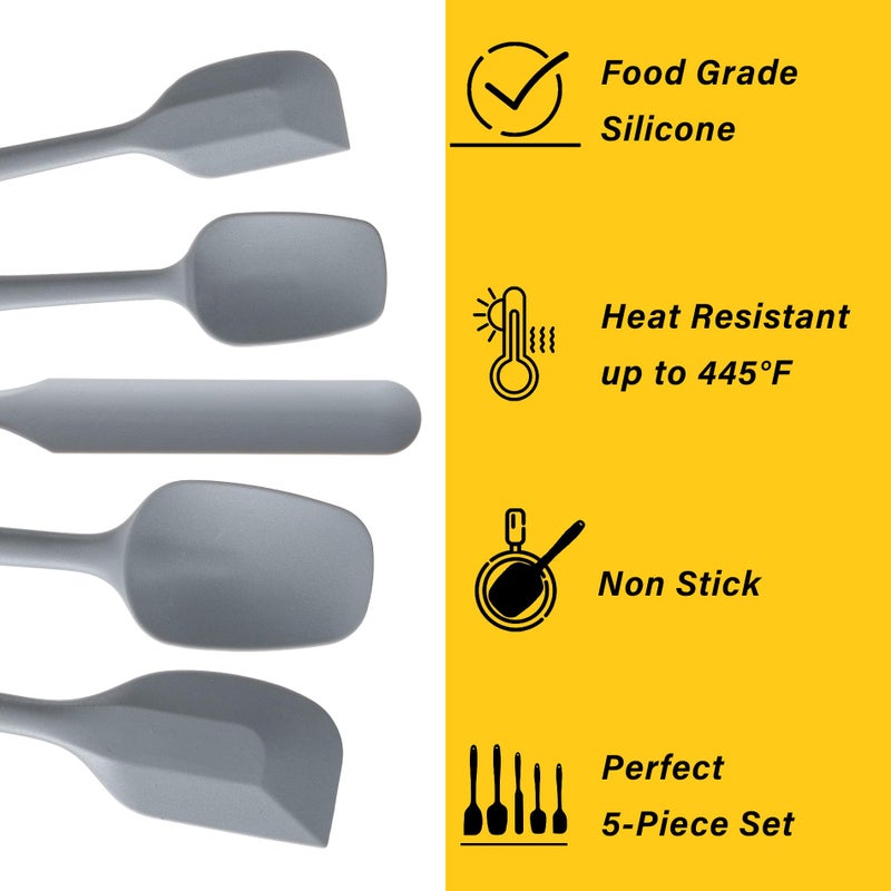 Hoewina Silicone Spatula Set  5 Piece Food Grade Rubber Spatulas for Baking  Cooking  and Mixing High Heat Resistant Non Stick Dishwasher Safe BPA-Free (Grey) - Image 3