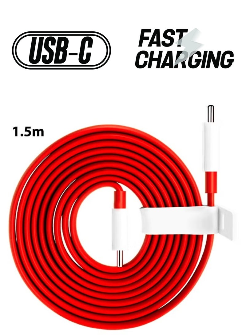 ELTRAZONE Original Type-C Warp Charging Cable – Quick Charge PD, Dash Charging, Type-C to Type-C, 1.5M Red - Image 1
