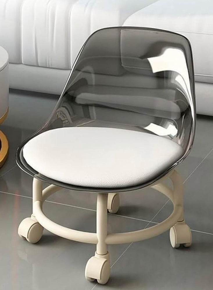 Generic 𝐅𝐅𝐃"Transparent Rolling Stool with Wheels – 360° Swivel Chair for Salon, Home, Kids & Adults – Soft Cushion & Ergonomic Backrest" - Image 1