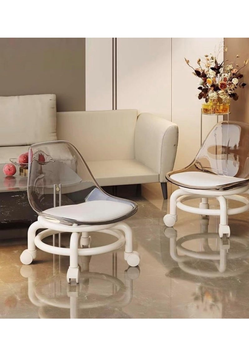 Generic 𝐅𝐅𝐃"Transparent Rolling Stool with Wheels – 360° Swivel Chair for Salon, Home, Kids & Adults – Soft Cushion & Ergonomic Backrest" - Image 3