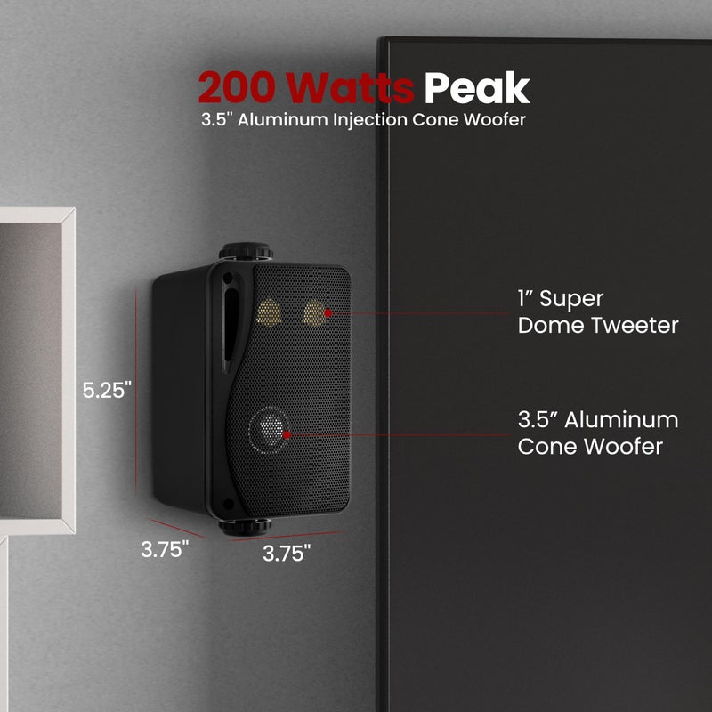 Pyle 3-Way Indoor & Outdoor Box Speaker System - 3.5" 200 Watt Compact Wall Mount Speakers for Home, Patio, Deck, Garage, Poolside, or Studio Use - Dual Speaker Set - PLMR24B (Black) - Image 2