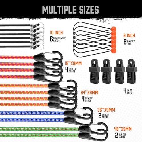 HORUSDY 28-Piece Premium Bungee Cords with Hooks, Includes 10”, 18”, 24”, 36”, 48”, Bungee Cord Assortment (10 to 48 Inch) - Image 2