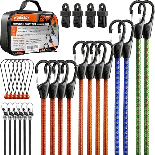HORUSDY 28-Piece Premium Bungee Cords with Hooks, Includes 10”, 18”, 24”, 36”, 48”, Bungee Cord Assortment (10 to 48 Inch) - Image 1