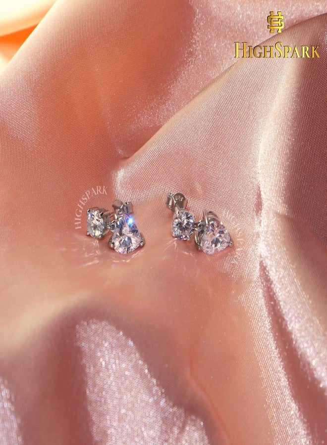 HIGHSPARK 925 Silver Solitaire Dangle Earrings for Women | 92.5 Sterling Silver and Diamond like Brilliance Sparkling Zirconia for that Stunning Shine | Lovely Gift - Dangle Heart - Image 3