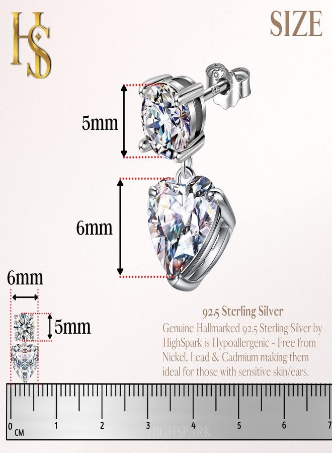 HIGHSPARK 925 Silver Solitaire Dangle Earrings for Women | 92.5 Sterling Silver and Diamond like Brilliance Sparkling Zirconia for that Stunning Shine | Lovely Gift - Dangle Heart - Image 2