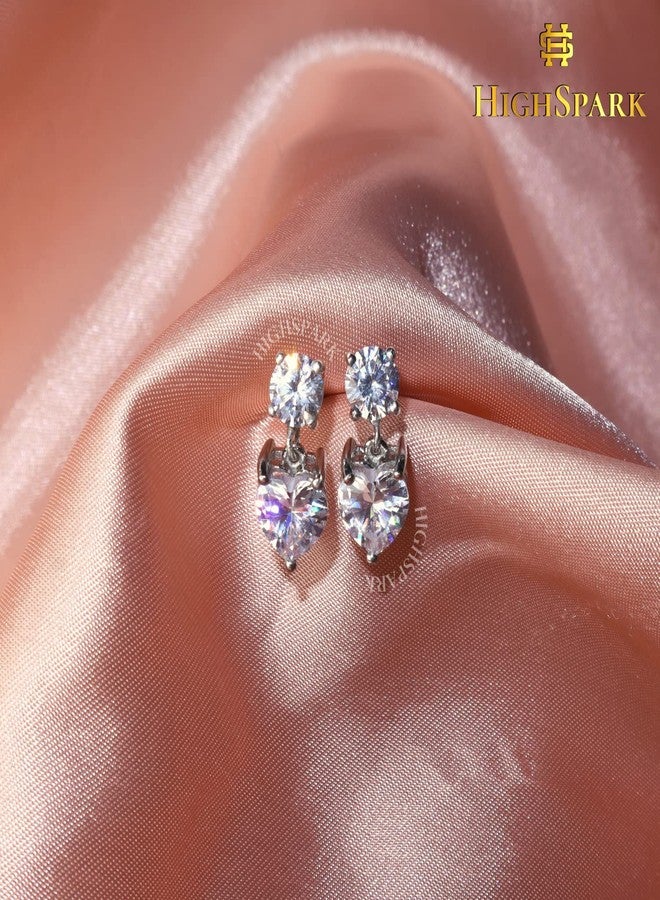 HIGHSPARK 925 Silver Solitaire Dangle Earrings for Women | 92.5 Sterling Silver and Diamond like Brilliance Sparkling Zirconia for that Stunning Shine | Lovely Gift - Dangle Heart - Image 4