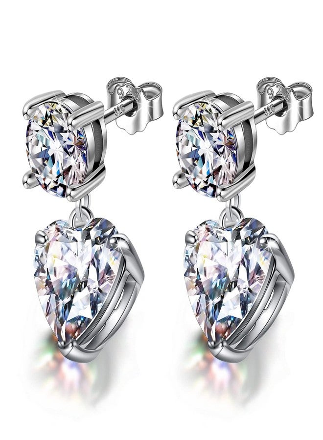 HIGHSPARK 925 Silver Solitaire Dangle Earrings for Women | 92.5 Sterling Silver and Diamond like Brilliance Sparkling Zirconia for that Stunning Shine | Lovely Gift - Dangle Heart - Image 1