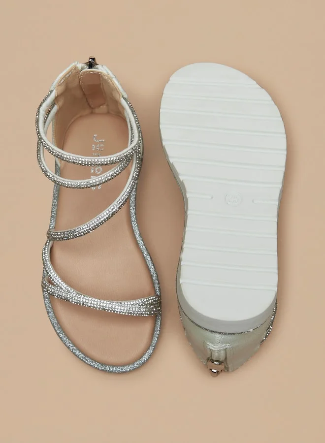 جونيورز Girls Embellished Gladiator Sandals With Zip Closure