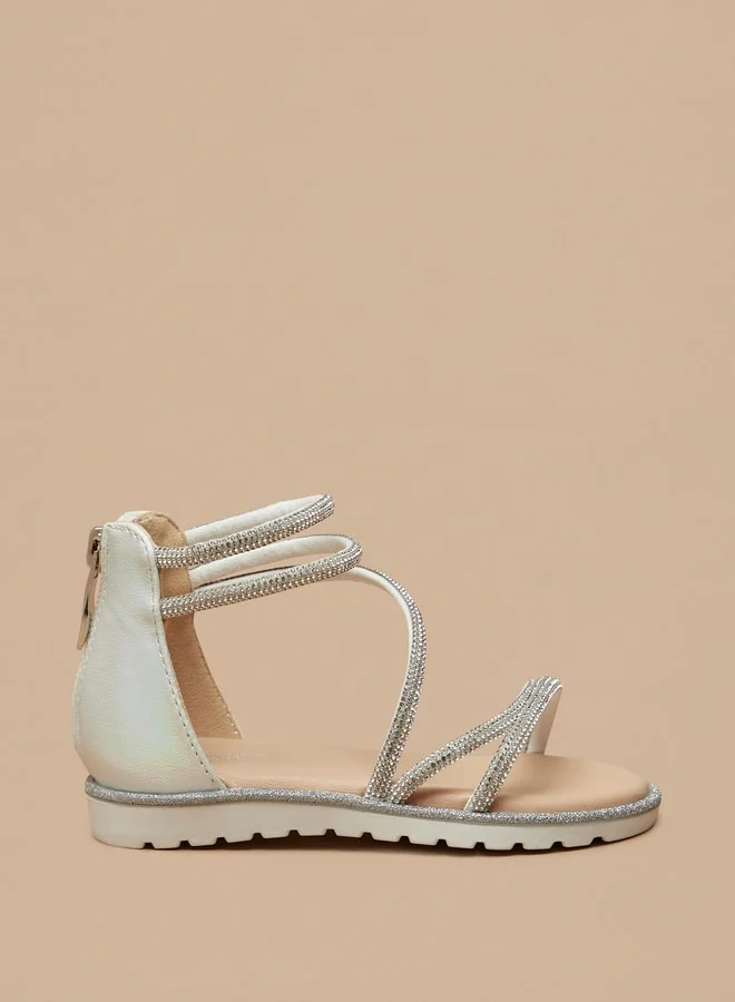 جونيورز Girls Embellished Gladiator Sandals With Zip Closure