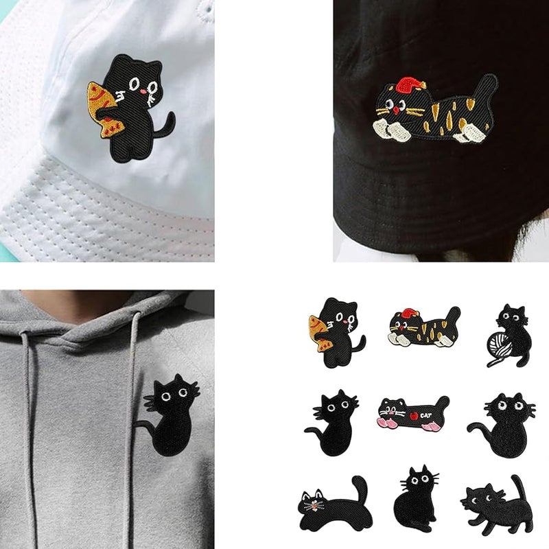 9 قطعة من لصقات الحيوانات الكرتونية الحديدية لإصلاح الملابس والحقائب، قطط مطرزة - Image 2