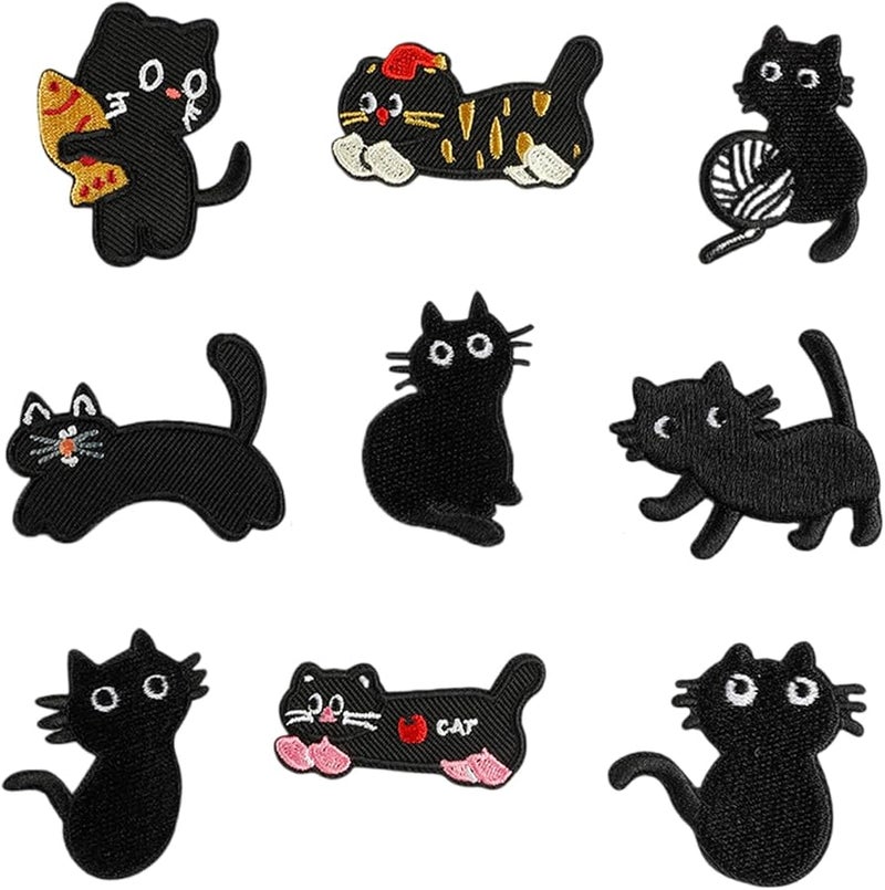 9 قطعة من لصقات الحيوانات الكرتونية الحديدية لإصلاح الملابس والحقائب، قطط مطرزة - Image 1