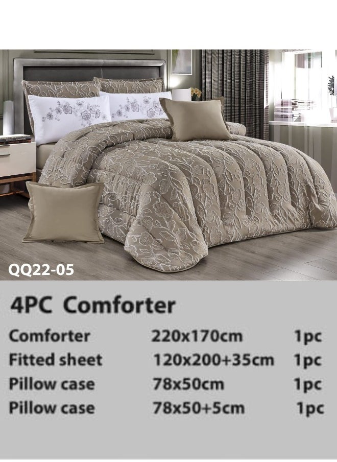 Moon Luxury Embroidered Jacquard Bedspread, 4 Pieces - Luxurious double bedspread with microfiber filling, 220 x 170 cm, fits a 200 x 120 cm bed - Luxurious embroidered jacquard duvet set - Elegant bridal bedspread - Soft and classic bedspreads  - Image 1
