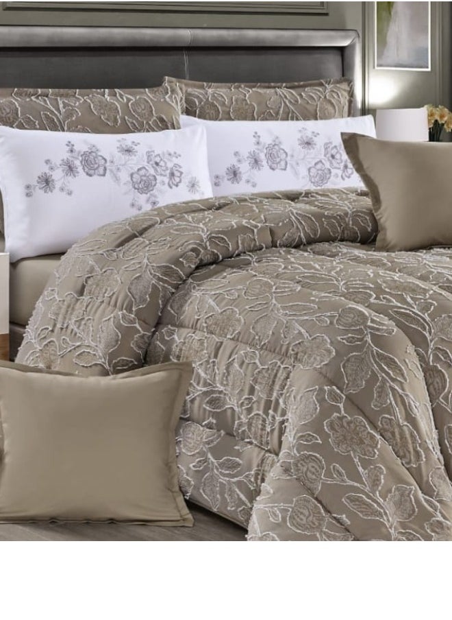 Moon Luxury Embroidered Jacquard Bedspread, 4 Pieces - Luxurious double bedspread with microfiber filling, 220 x 170 cm, fits a 200 x 120 cm bed - Luxurious embroidered jacquard duvet set - Elegant bridal bedspread - Soft and classic bedspreads  - Image 3