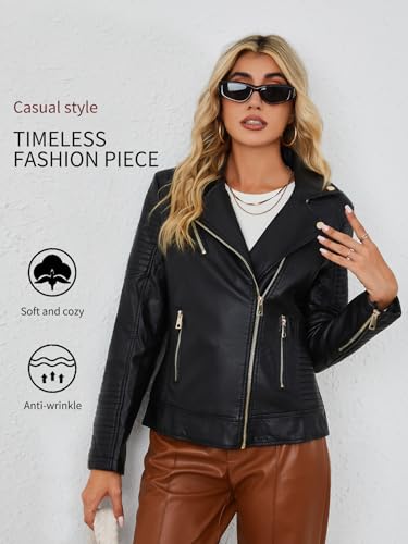 Bellivera Womens Faux Leather Casual Jacket Moto Spring Clothes Coat 53 Black M - Image 3