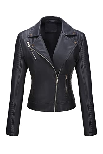 Bellivera Womens Faux Leather Casual Jacket Moto Spring Clothes Coat 53 Black M - Image 1