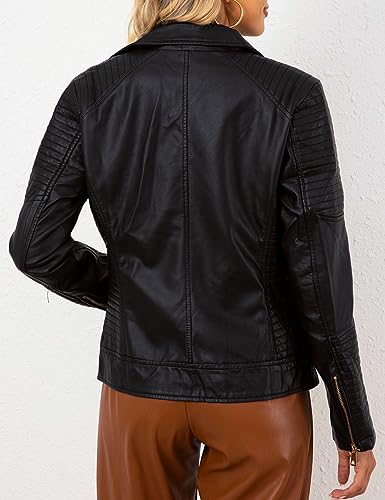 Bellivera Womens Faux Leather Casual Jacket Moto Spring Clothes Coat 53 Black M - Image 4