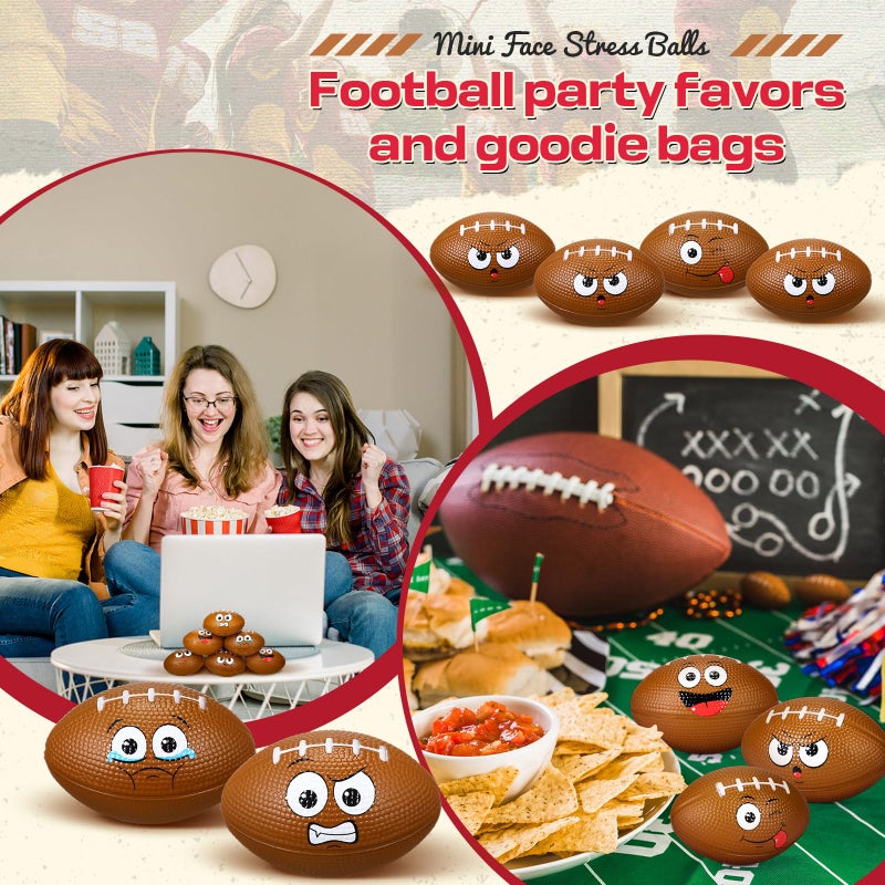 Arrowbash 24 Pcs 3.4'' Face Football Stress Balls Bulk Small Funny Face Football Squeeze Foam Ball Mini Stress and Anxiety Relief Toy for Sport Party Favors Valentine Birthday Gift Decoration - Image 4