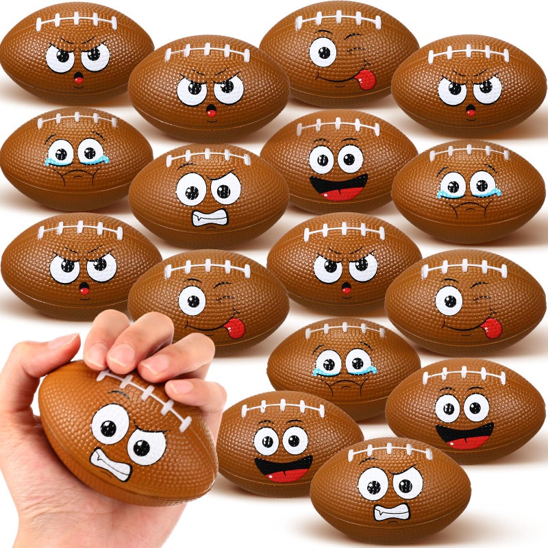 Arrowbash 24 Pcs 3.4'' Face Football Stress Balls Bulk Small Funny Face Football Squeeze Foam Ball Mini Stress and Anxiety Relief Toy for Sport Party Favors Valentine Birthday Gift Decoration - Image 1