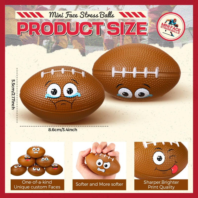 Arrowbash 24 Pcs 3.4'' Face Football Stress Balls Bulk Small Funny Face Football Squeeze Foam Ball Mini Stress and Anxiety Relief Toy for Sport Party Favors Valentine Birthday Gift Decoration - Image 3