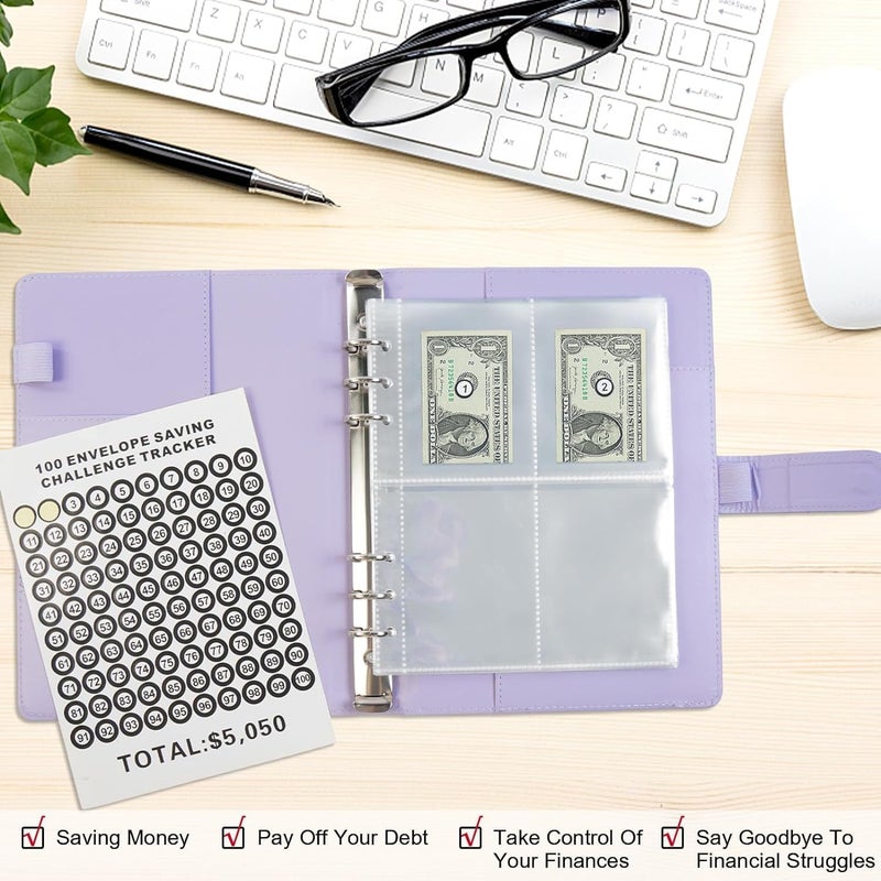KASTWAVE 100 Envelopes Money Saving Challenge, 100 Envelope Challenge Binder, 100-Day Envelope Challenge Kit Money Saving Binder, Easy And Funny Way To Save $5,050 Budget Planner, A5 Savings Book - Image 3