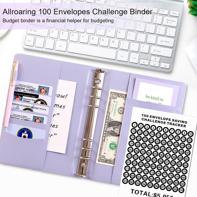 KASTWAVE 100 Envelopes Money Saving Challenge, 100 Envelope Challenge Binder, 100-Day Envelope Challenge Kit Money Saving Binder, Easy And Funny Way To Save $5,050 Budget Planner, A5 Savings Book - Image 2