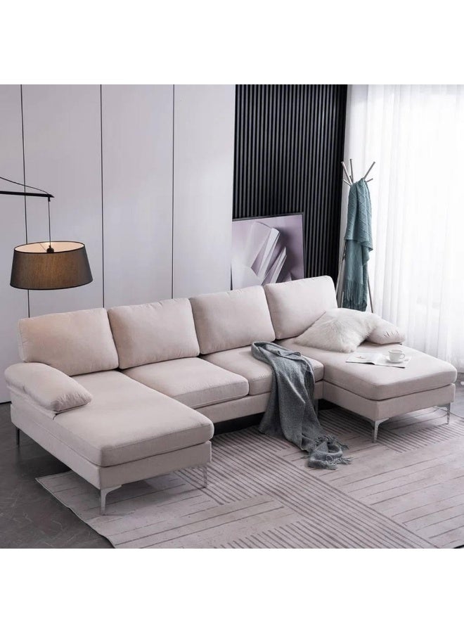 هومزمارت كنبة دائرية خشب سويدي و كتان - بيج - Image 1