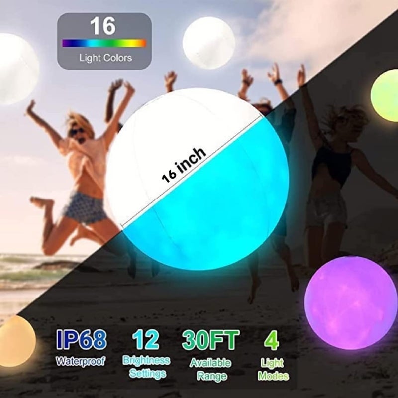 Nyrwana ألعاب حمام السباحة أضواء LED قابلة للنفخ 16" أضواء حمام السباحة العائمة IP68 مقاومة للماء كرة شاطئ متغيرة الألوان عن بُعد للإضاءة لبركة حمام السباحة والشاطئ، ضوء ليلي (4 قطع) - Image 3