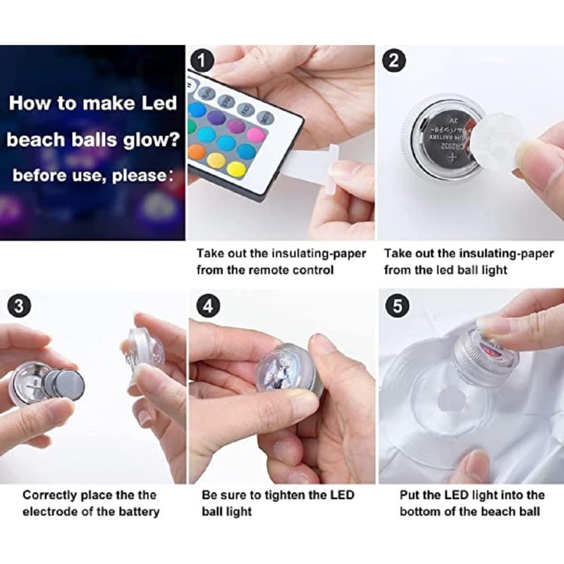 Nyrwana ألعاب حمام السباحة أضواء LED قابلة للنفخ 16" أضواء حمام السباحة العائمة IP68 مقاومة للماء كرة شاطئ متغيرة الألوان عن بُعد للإضاءة لبركة حمام السباحة والشاطئ، ضوء ليلي (4 قطع) - Image 4