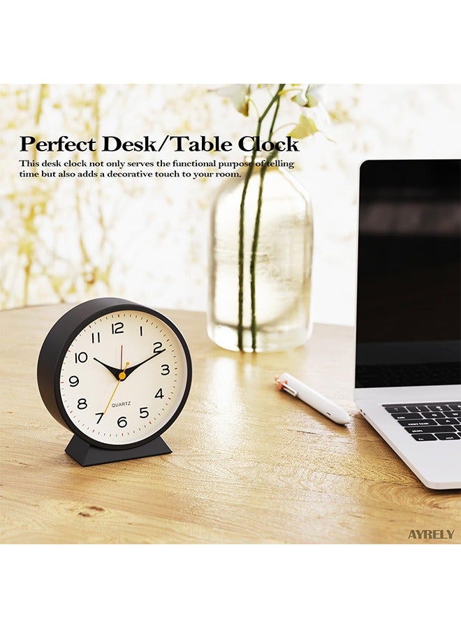 HaHaHai 4.5 Inch Analog Alarm Clock Heavy Sleepers Adults ,Small Retro Desk Clock Battery Operated,Slient Metal Table Clock with Light for Living Room Decor,Bedroom,Bedside,Shelf (Black) - Image 2
