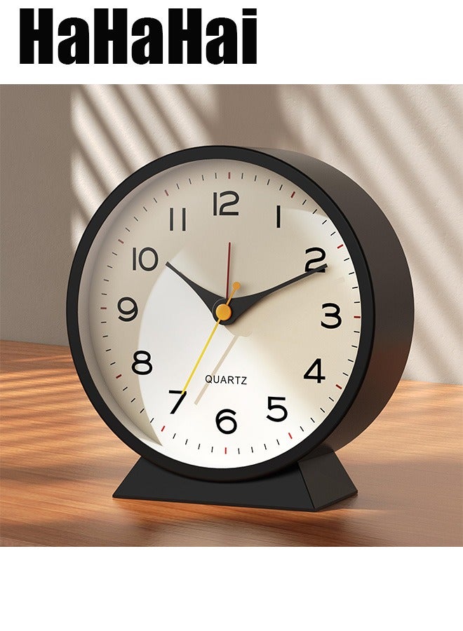 HaHaHai 4.5 Inch Analog Alarm Clock Heavy Sleepers Adults ,Small Retro Desk Clock Battery Operated,Slient Metal Table Clock with Light for Living Room Decor,Bedroom,Bedside,Shelf (Black) - Image 1