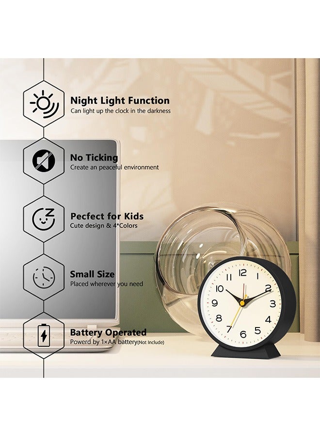 HaHaHai 4.5 Inch Analog Alarm Clock Heavy Sleepers Adults ,Small Retro Desk Clock Battery Operated,Slient Metal Table Clock with Light for Living Room Decor,Bedroom,Bedside,Shelf (Black) - Image 3