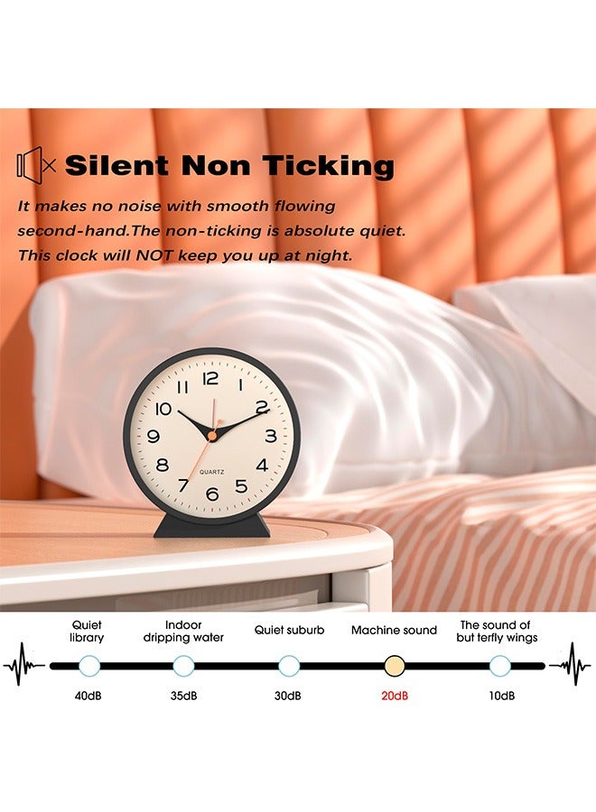 HaHaHai 4.5 Inch Analog Alarm Clock Heavy Sleepers Adults ,Small Retro Desk Clock Battery Operated,Slient Metal Table Clock with Light for Living Room Decor,Bedroom,Bedside,Shelf (Black) - Image 5