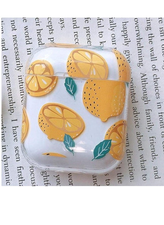 Alissa Earpods Case 2Pcs Wireless Earpods Case Transparent Clear Headset Box Shockproof Protective Case Compatible for AirPods (Lemon design)  - Image 2